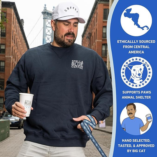 Stella Blue Whole Bean Coffee, Miss Peaches Blend, Medium Roast, Citrus, Caramel and Fruity Notes, 100% Arabica, Ethically Sourced from Central and South America, 12 oz bag