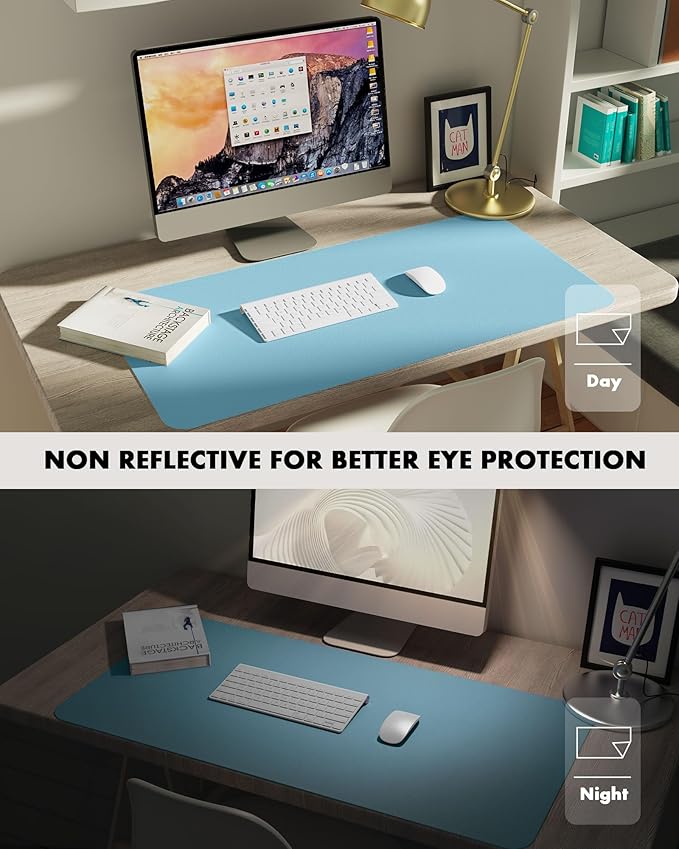 YSAGi Double-Sided Desk Pad, 31.5"x15.7" Leather Desk Mat, Eco Cork Desk Pad Protector,Large Mouse Pad,Waterproof Desk Blotter for Office/Home (Baby Blue/Cork)