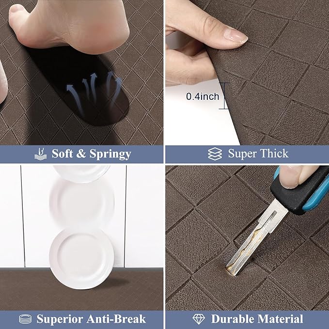 HEBE Anti Fatigue 3 Piece Waterproof Kitchen Mats - Non Slip Comfort Standing Mat Runner for Home Office, Sink, Laundry