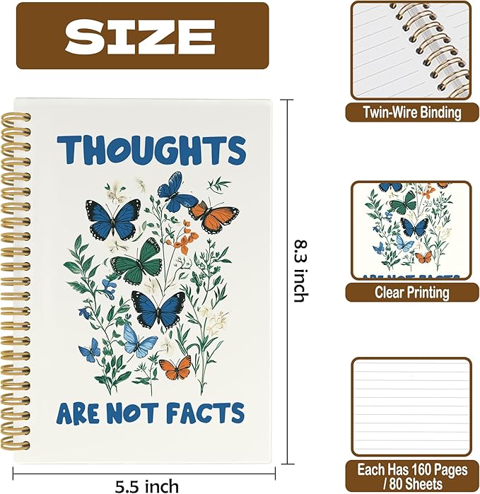 Psychology Therapist Gifts Journal Notebook, Mental Health Therapy Office Supplies, School Counselor Vintage Butterfly Hardcover Spiral Notebook 5.5x8.3 Inch