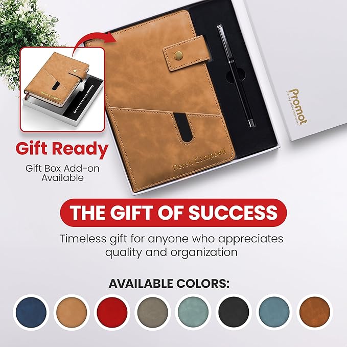 Promot Personalized Notebook - A5 Lined Leather Bound Journal for Writing Women Men - Hardcover Executive Notebook, Daily Journal, Travel Diary, Gift Idea, Custom Embossed Text with Gold Metallic Foil