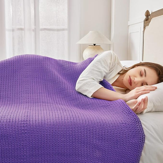 Guohaoi Knitted Weighted Blanket for Adults (Purple 50"x75" 20lbs) No Beads Cooling Throw Blanket for Hot Sleepers, Home Decor Breathable Chunky Knit Heavy Blanket Use on Full Size Bed