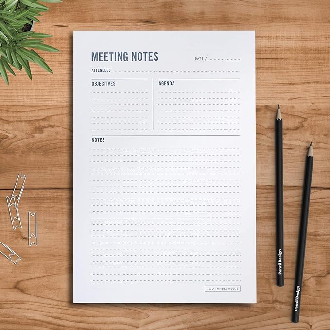 Meeting Notes Notepad - 6x9" - Double Sided Planning Pad - Objectives, Notes, Action Items & Follow-Ups - Undated Meeting Agenda - 50 Double-Sided Sheets