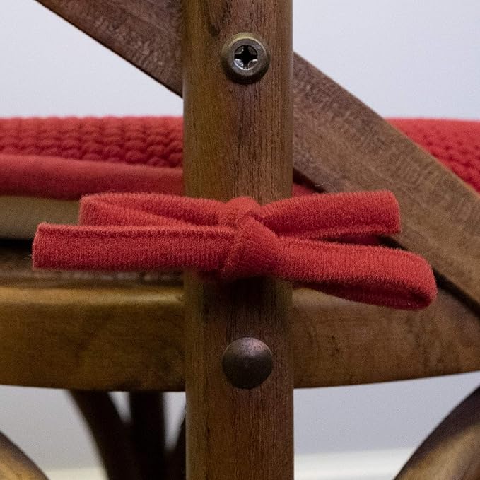 Sweet Home Collection Chair Cushion Memory Foam Pads with Ties Honeycomb Pattern Slip Non Skid Rubber Back Rounded Square 16" x 16" Seat Cover, 2 Pack, Red