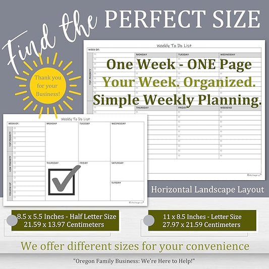 Weekly To Do List Notepad, 60 Page Task Planning Pad w/Daily Checklist, Priority Todo Checkbox & Notes. Desk Notebook to Organize Office 11 X 8.5