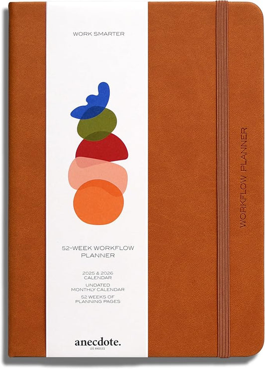 Anecdote 2026 Planner: 52 Week Daily Planner, Yearly, Monthly & Weekly Workflow for Planning Your Success – Vegan Leather Hardcover, Start Anytime & Achieve your Goals - Camel