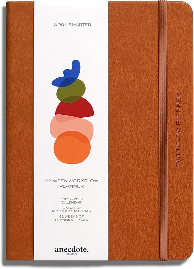 Anecdote 2026 Planner: 52 Week Daily Planner, Yearly, Monthly & Weekly Workflow for Planning Your Success – Vegan Leather Hardcover, Start Anytime & Achieve your Goals - Camel