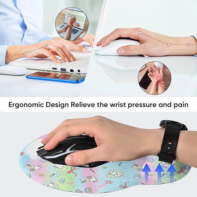 RICHEN Ergonomic Mouse Pad with Wrist Support,Non-Slip Rubber Base for Computer Laptop & Mac,Lightweight Rest for Home,Office & Travel (Dogs)