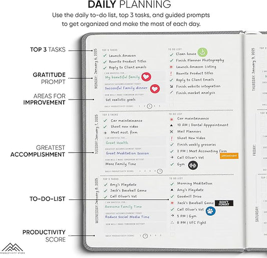 2025 Planner Pro 5.8 x 8.3 - Undated Productivity & Business Planner Notebook & Journal - Monthly Planner 2025 & Daily Planner 2025-2026 - A5 - Grey - Productivity Store