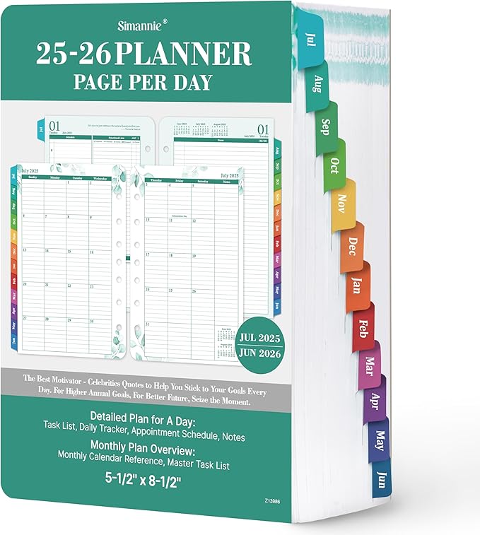 2025-2026 Planner Refills – Planner Refills 2025-2026, Jul.2025 - Jun.2026, 2 Pages Per Day Daily & Monthly Planner, 5.5" x 8.4", Daily Tracker