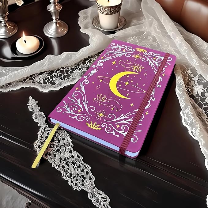 BUKE A5 Dotted Journal – 160gsm Ultra Bamboo Paper, Moon & Star Foil Cover, Flat Lay Notebook with Gift Box – 160 Pages, 5mm Dot Grid, Faux Leather Hardcover (Red)