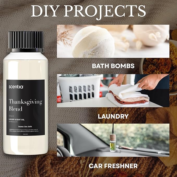 Thanksgiving Blend Essential Oil – 120ml Premium Holiday Diffuser Oil with Cinnamon, Clove, Vanilla & Coconut | Cozy Fall Aromatherapy for Home, Candles, Soaps & Gifts