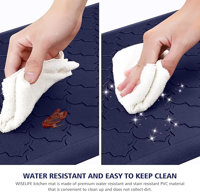 WISELIFE Kitchen Mat Cushioned Anti Fatigue Floor Mat,Thick Non Slip Waterproof Kitchen Rugs and Mats,Heavy Duty Foam Standing Mat for Kitchen,Floor,Office,Desk,Sink(Blue)