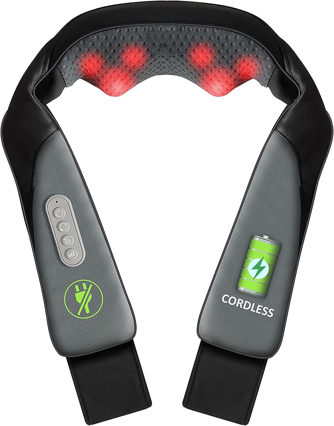 Snailax Cordless Neck Back Massager with Heat - Shiatsu Kneading Back Shoulder Massager Deep Tissue, Portable Massagers for Lumbar, Foot Electric Massage Pillow, Gifts for Men/Women