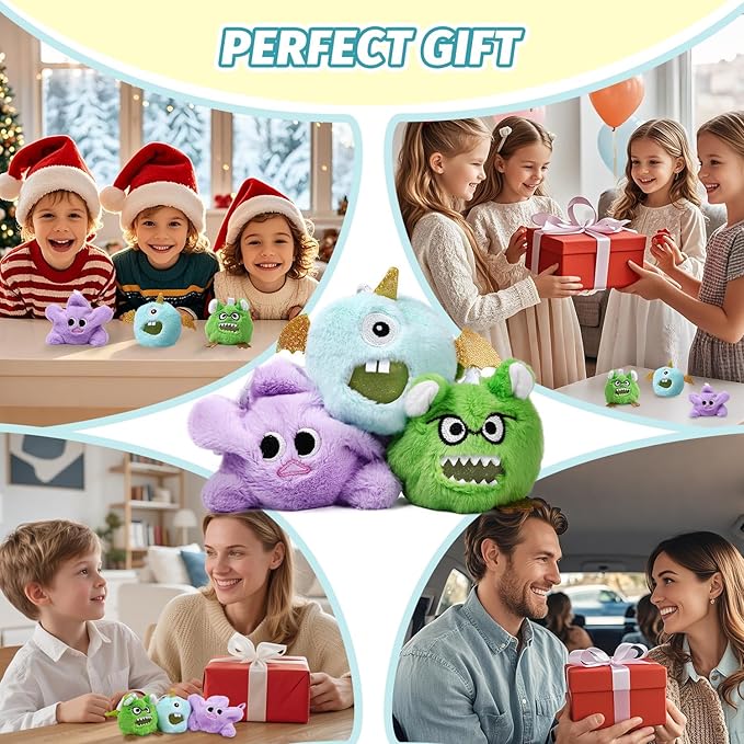 3 Pack Squishy Stress Plush Toys, Squishy Balls for Kids Adults Relief, Taba Squishies Keychain Decoration Squeeze Ball, Cute Fidget Toy Gifts