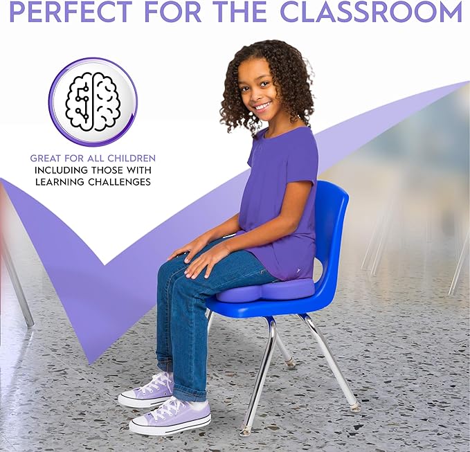 Shaped Wiggle Seats by Bouncyband–Purple Butterfly, 13”x11”x2.2”–Inflatable Sensory Cushion for Kids, Improves Student Productivity and Focus, Comes with Easy-Inflation Pump to Customize Firmness