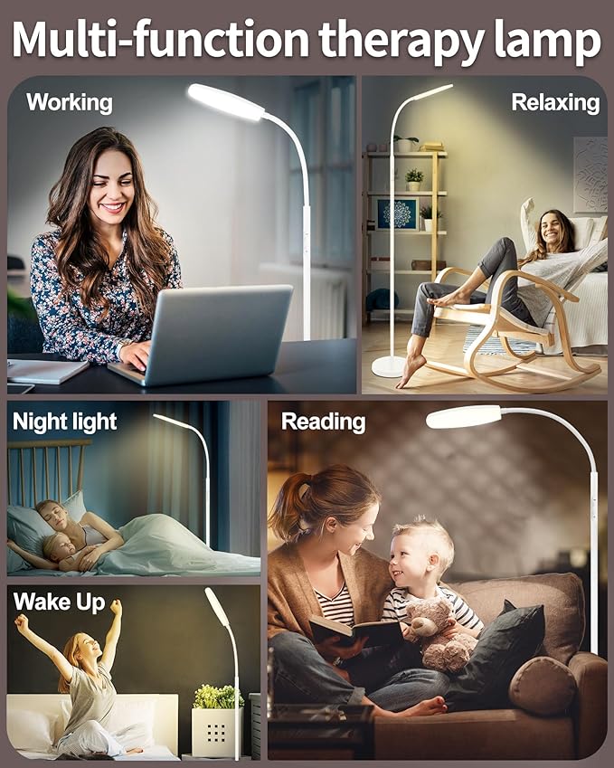 Light Therapy Lamp, 10000 Lux UV-Free Happy Therapy Lamp, Full Spectrum Sunlight Lamp with Remote Control, Light Therapy Floor Lamp with 10 Color Temperature & 6 Brightness & Timer-White