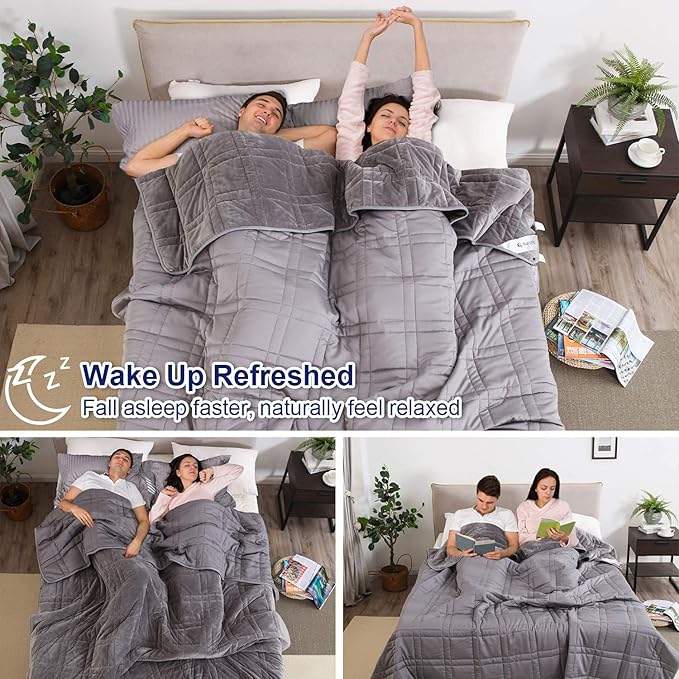 King Size Weighted Blanket 45lb(88 inch x104 inch , Double-Sided), Warm Short Plush and Cool Tencel Fabric Reversible Weighted Blanket for All Season Use, King Size for Couple - Carry Bag Included