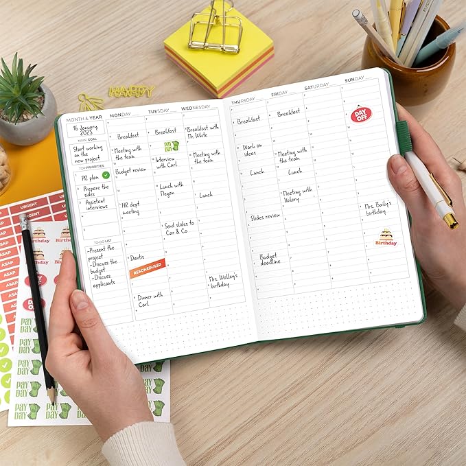 Clever Fox Appointment Book – Hourly Schedule Planner with Time Slots – Time Box Planner for Daily Work & To-Dos – Weekly & Monthly Spreads, Undated, Hardcover, A5 Size (Dark Green)