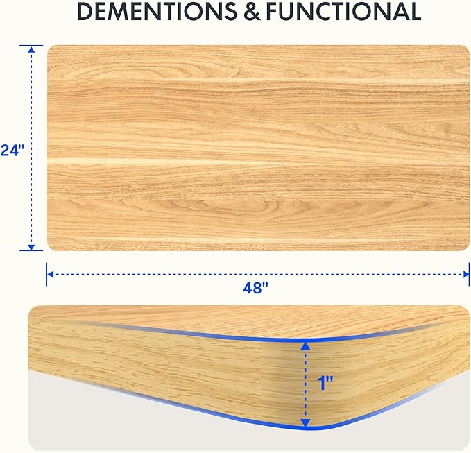 FLEXISPOT EN2 Whole-Piece Standing Desk with Clamp Power Strip, 48 x 24'' Electric Stand Up Height Adjustable Desk with Cable Management (Black Frame + 48" Maple Desktop, 2 Packages)