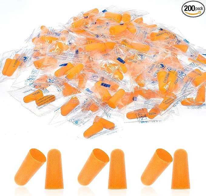 200 Pairs Earplugs for Noise Cancelling Individual Bagged Foam EarPlugs for Sleeping Work Snoring Sound Blocking Construction Loud Noise Reducing Earplugs Orange Color