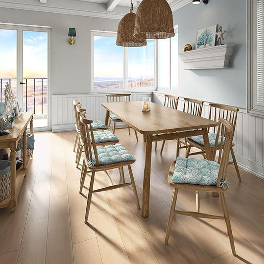 Barnett Home Decor Dining Chair Cushions with Ties – Size Medium 16.5 x 18 - Latex Foam Fill, 100% Cotton, Machine Washable Chair Pads for Kitchen Chairs, Made in USA (Ariel Fan Coral/Pack of 2)