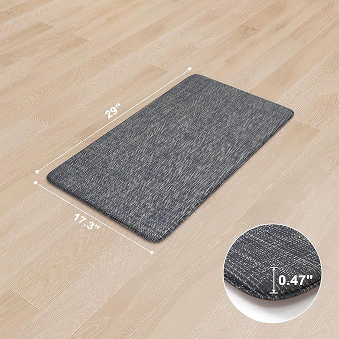 KIMODE Anti Fatigue Kitchen Mat 17.3"x29", Dark Blue Farmhouse Kitchen Floor Mats Non Slip, Textilene Kitchen Mat for Floor Non Slip, Memory Foam Standing Mat for Laundry Office Sink Desk