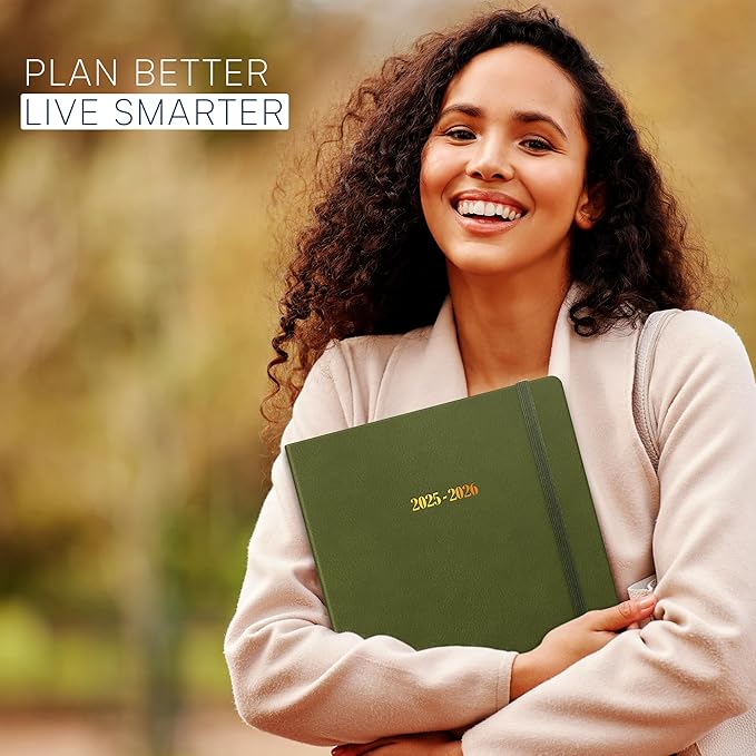 Ensight 2025-2026 HARDCOVER Leather Planner Weekly & Monthly - 8.5x11 Inches - Academic Planner Business Personal or Student - Pen Holder, Thick Paper, July 2025 - June 2026 (Olive Green)