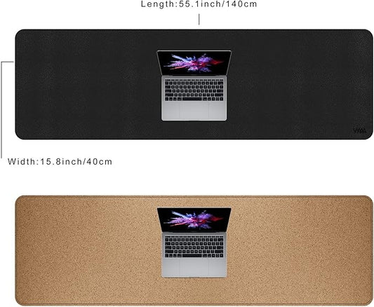 Vyaaa Cork & Leather Desk Mat, 55" x 15.7" Dual Sided Leather Desk Pad, Waterproof Extra Large Desk Mat, Large Mouse Pad,Desk Mats on top of Desks for Home or Office (Black)