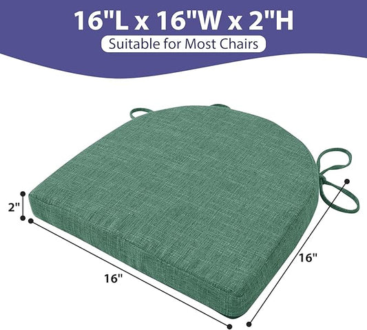 Chair Cushions for Dining Chairs with Ties and Removable Cover, Dining Kitchen Chair Pads with Non-Slip Bottom, High-Resilience Indoor Seat Cushions, 16'' x 16'' x 2'', Set of 2, Dark Green