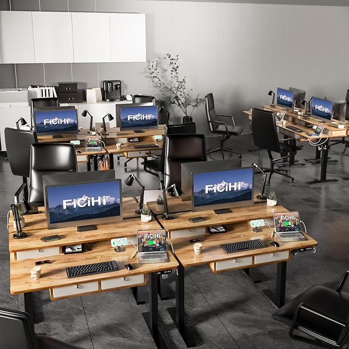 Adjustable Height Standing Desk with 4 Drawers,48 x 30 inches Electric Sit Stand Home Office Desk with Two Tiers, 3 Memory Presets, Monitor Stand Riser, USB A/C Charging Port