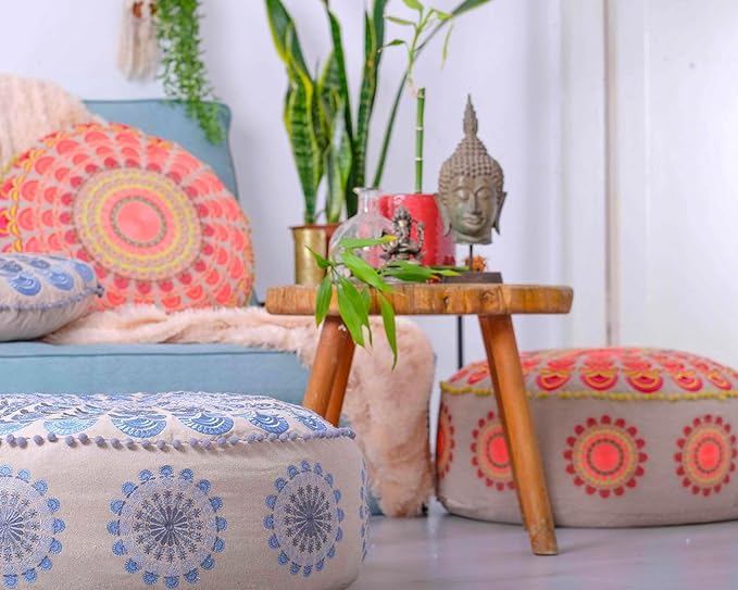 Yoga Décor Floor Cushion Cover Red Moroccan Seating Area Boho Floor Pillow Accent Your Living Room, Bedroom, Nursary or Kids Room Bedroom Décor Pouf Ottoman Stool Footstool Cotton 24x8 Unstuffed