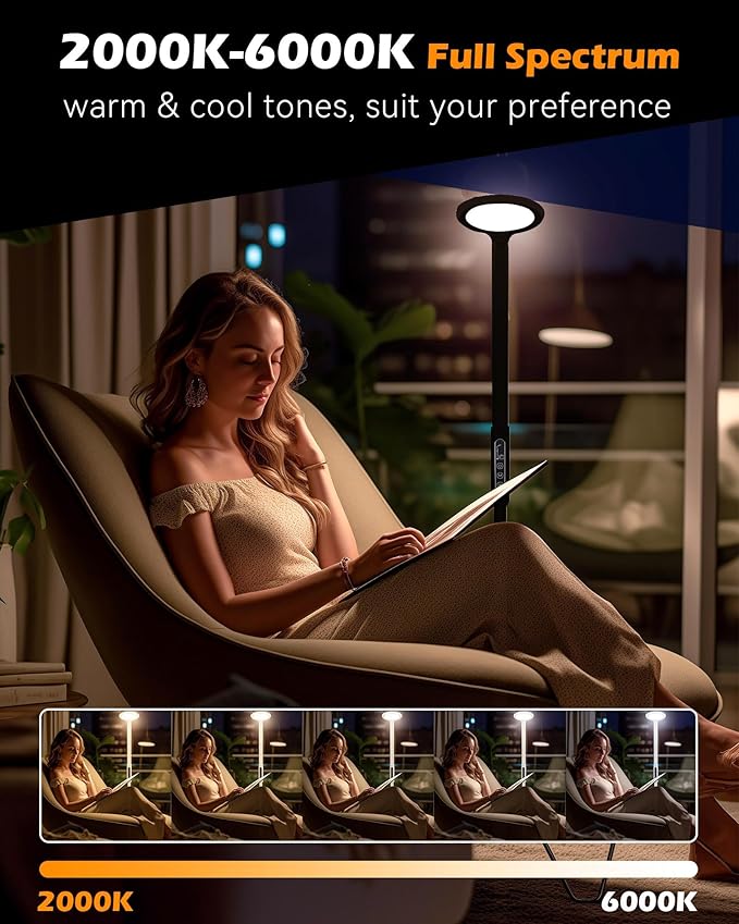 Aoife Light Therapy Floor Lamp, 11000 Lux Full Spectrum Sun Light Therapy Lamp, No UV Sunlight Lamp with 10 Color Temperatures and 10 Brightness Levels (Black)