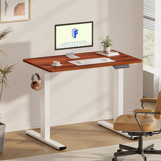 FLEXISPOT EN1 Electric Standing Desk, Sit Stand Desk Home Office Workstation, 42x24, Walnut Desktop + White Frame