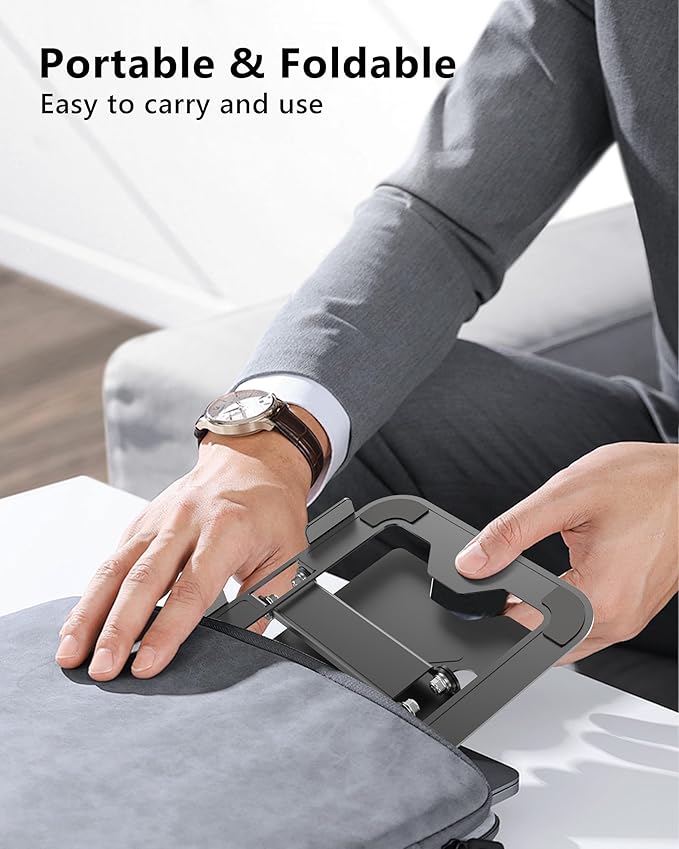 Adjustable Laptop Stand for Desk, Metal Foldable Laptop Riser, Portable Laptop Holder Mount, Ventilated Cooling Notebook Stand for MacBook Air Pro, All 10-16'' Notebooks Laptops, Matte Black