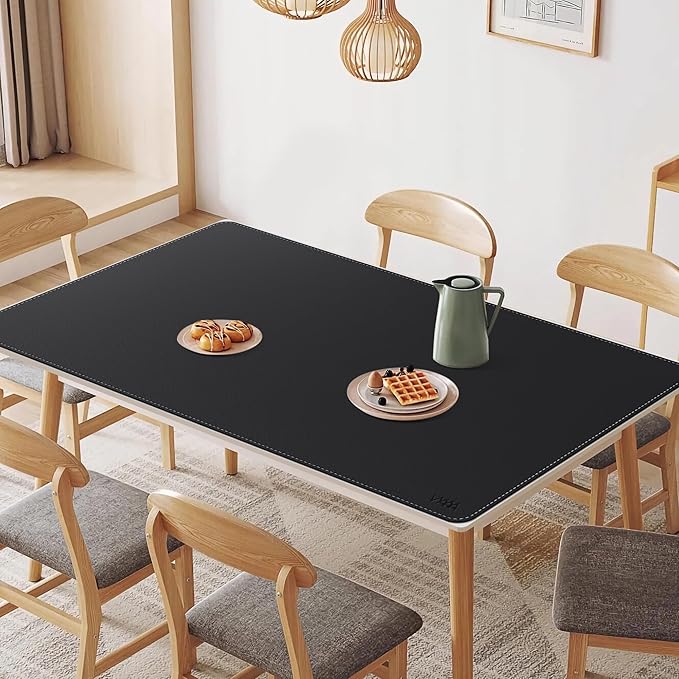 VYAAA Leather Desk Mat, 55"×34.4" Large Mouse Pad, Desktop Protector for Desk, Multifunctional Keyboard Mouse Pad for Home or Office (Black)