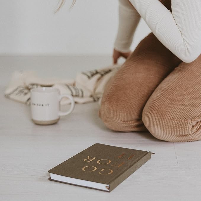 Sweet Water Decor Cute Motivational Lined Composition Notebook for Women, 100 Ruled Pages for Writing, Diary with Fabric Inspirational Olive Cover (Go For It)