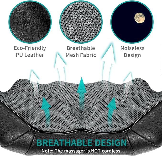 Nekteck Shiatsu Neck Massager for Pain Relief Deep Tissue with Heat, 3D Kneading Massage Pillow Back Shoulder Massagerfor Body Muscle, Plug-in Use for Home Office Car, Gifts for Mom Dad Him Her