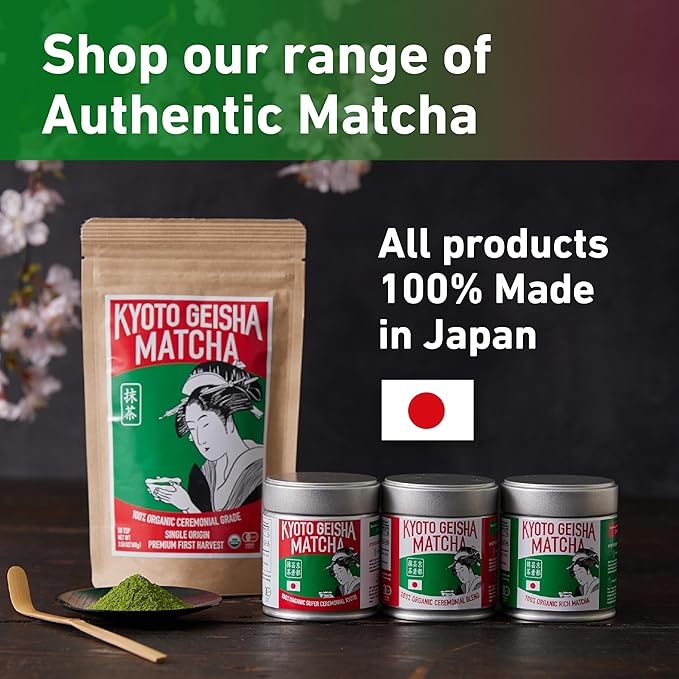 Kyoto Geisha Matcha Organic Super Ceremonial Grade - Authentic Japanese First Harvest Matcha Green Tea Powder from Kagoshima (40g / 1.41oz)