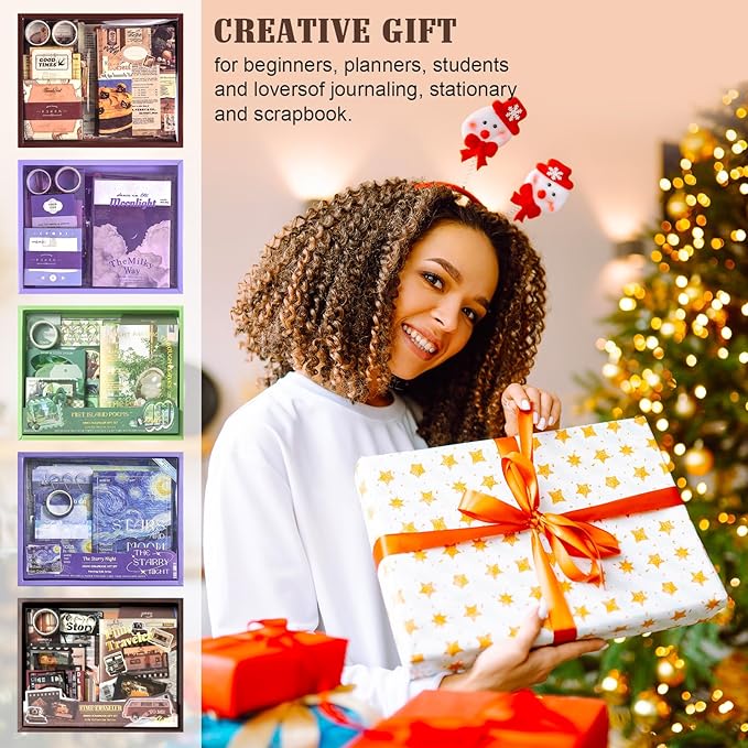 Scrapbook Supplies Kit, Vintage Aesthetic Scrapbook Kit, 351pcs Junk Journal Supplies with Scrapbooking Paper A6 Grid Notebook, Journaling Supplies, Birthday Craft Gift for Adult Teen, Time Traveler