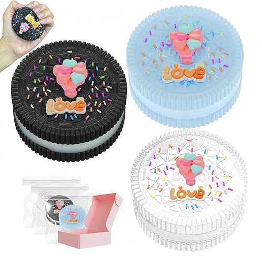 3 Packs Cookie Squishy Fidget Toy Set, Cute Silicone Sticky Taba Squishy, Squeeze Toys for Stress Relief and Anxiety Relaxing, Decompression Toys, Gifts for Kids/Adult, Black Clear Blue