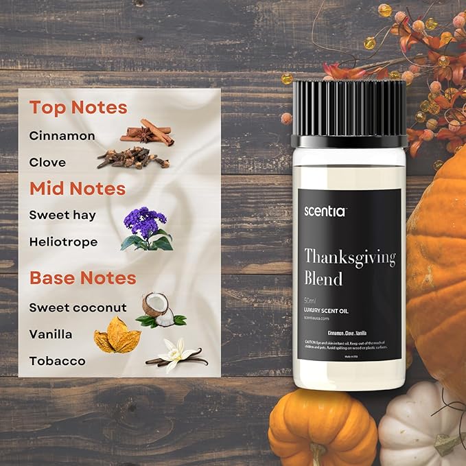 Thanksgiving Blend Essential Oil – 50ml Holiday Aromatherapy with Cinnamon, Clove, Vanilla & Coconut | Fall Diffuser Oil for Home, Gifting, Candles & DIY Soaps