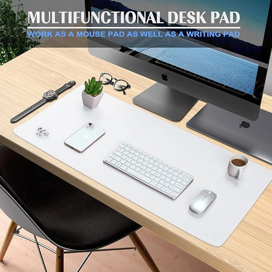 K KNODEL Small Office Leather Desk Mat, Mouse and Keyboard Pad, Computer and Laptop Mat, Desktop Protector and Cover, Writing Pad and Blotter (23.6"x13.8", White)