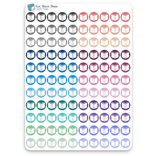 Book Icon Planner Sticker / 110 Dot Icon Vinyl (1/3”) / Club Read Reading Me Time Self Care Homework School Student/Essential Productivity Life/Bullet Bujo Journal (One Sheet, multi)