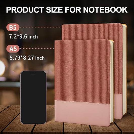 Lined Journal Notebook for Work College Ruled Note Book 5.79"x8.27"A5 PU Leather Daily Journaling 216 Pages for Women Men Writing Home School Supplies Business (A5 Lined 216pages, 2 Pack-Dark Pink 2pack)