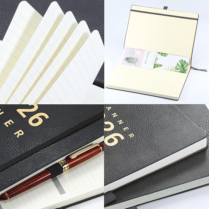 2026 Planner - 2026 Planner Weekly and Monthly, January 2026 - December 2026, 8.5" x 11", Pen Holder, Calendar Stickers, Pocket, 25 Notes Pages, Faux Leather Cover, A4 Premium Paper - Gray