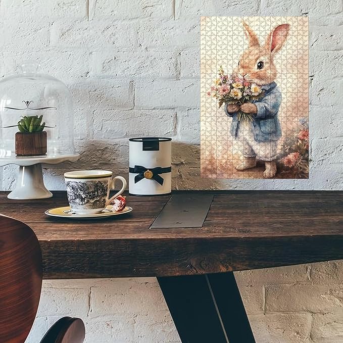 500 Piece Wooden Puzzle Rabbit Adults & Kids Challenging Jigsaw for Stress Relief Family Bonding & Skill Building 20.4x15 Inch