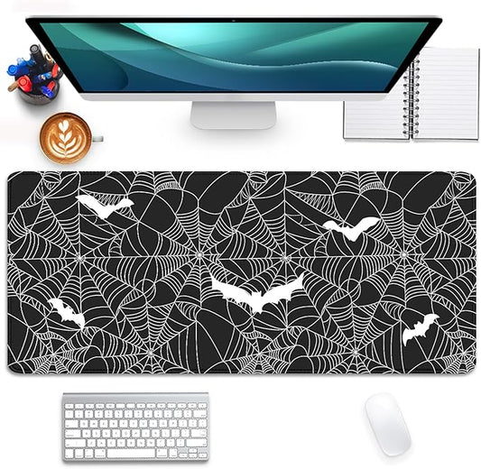 Black Spider Web Desk Pad Mouse Pad,Large Gaming Bat Mouse Mat with Stitched Edges,Non-Slip Waterproof Rubber Base Mousepad for Office Work Home Desk Mat(27.5X11.8 in)