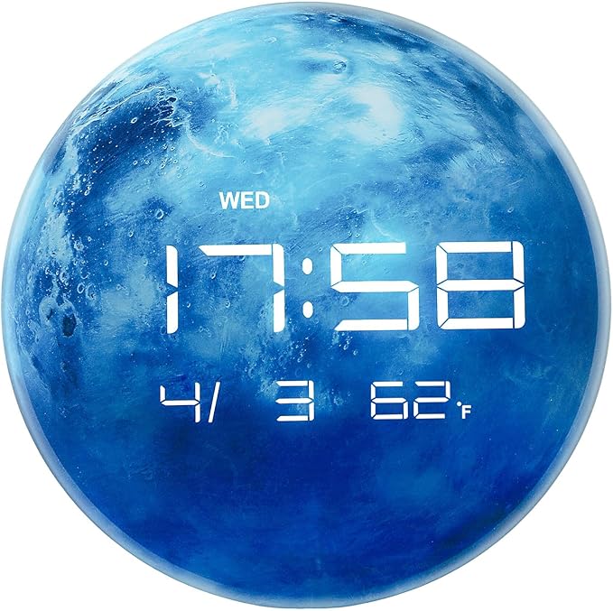13" Digital Wall Clock with LED Display, Calendar & Temperature, Automatic Dimming, 12/24hr Format, Wall & Desk Use - HUI-7862