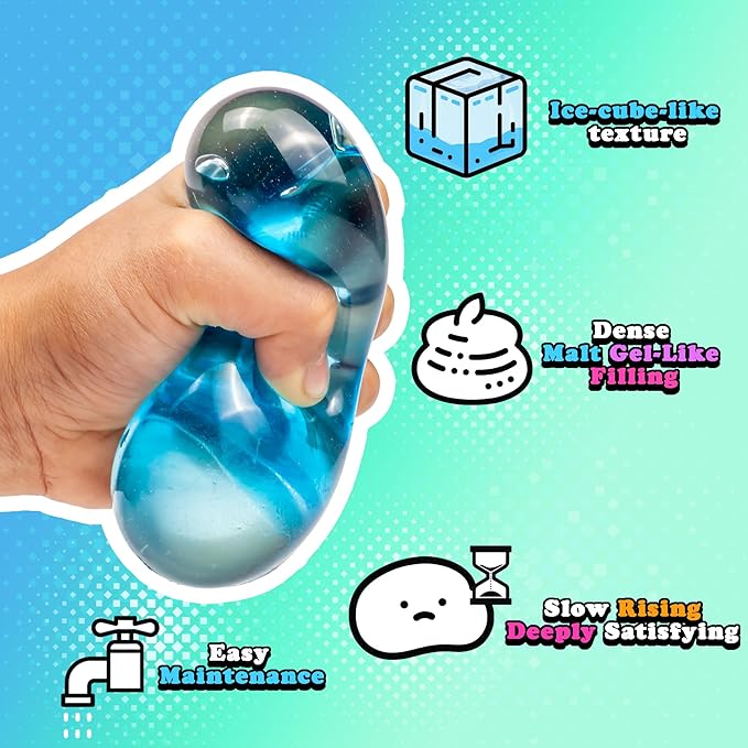 Sensory Stress Cube – High-Density Gel-Filled Ice Cube Squishy Fidget Toy for Anxiety Relief, Slow Rising, ADHD & Focus Aid, for Kids & Adults – 2.1", 1Pc, Blue
